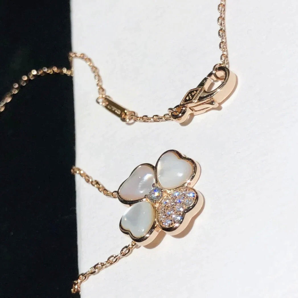 [Zalyn Jewelry ]CLOVER MOP DIAMOND ROSE GOLD NECKLACE