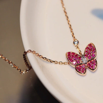 [Zalyn Jewelry ]BUTTERFLY RED DIAMOND ROSE GOLD NECKLACE