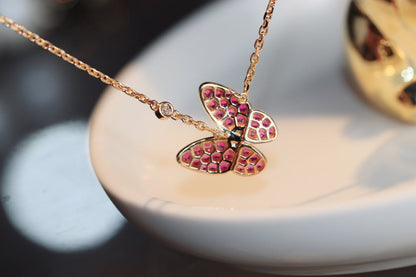 [Zalyn Jewelry ]BUTTERFLY RED DIAMOND ROSE GOLD NECKLACE