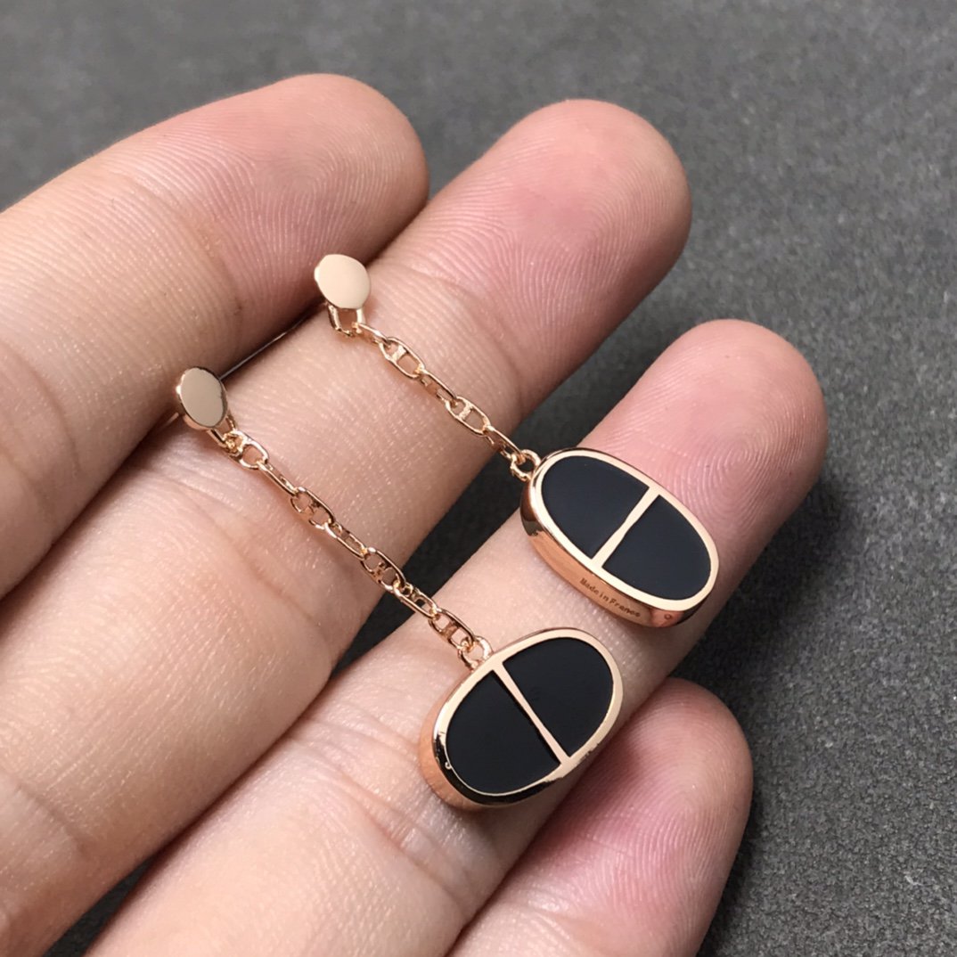 [Zalyn]CHAINE VERSO BLACK CERAMIC SILVER EARRINGS