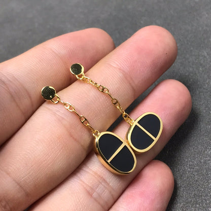 [Zalyn]CHAINE VERSO BLACK CERAMIC SILVER EARRINGS