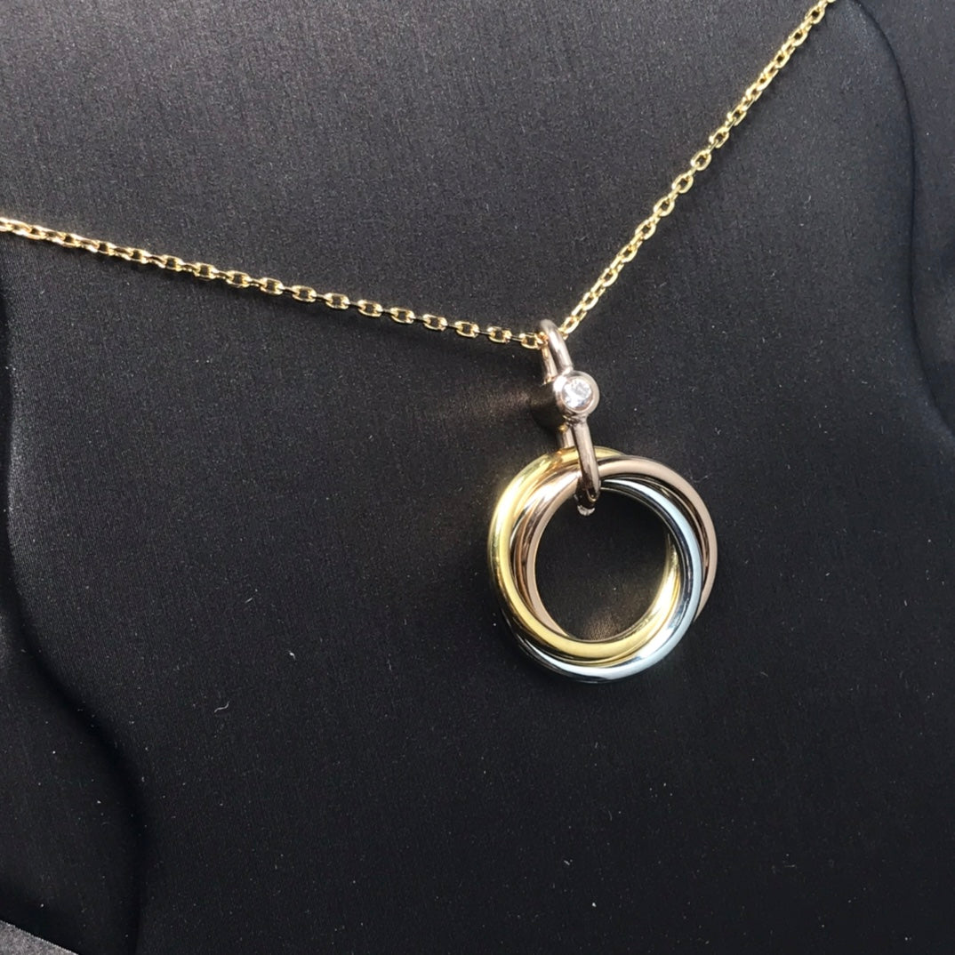 [Zalyn Jewelry ]TRINITY SILVER GOLD PINK GOLD NECKLACE