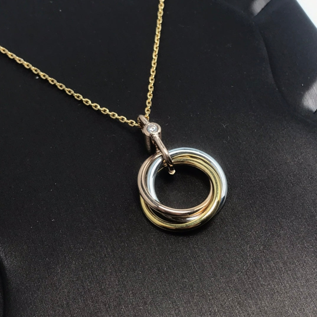 [Zalyn Jewelry ]TRINITY SILVER GOLD PINK GOLD NECKLACE