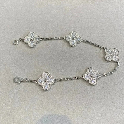 [Zalyn]LUCKY CLOVER 5-MOTIF BRACELET - FULL-DIAMOND