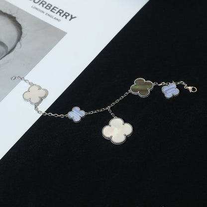[Zalyn Jewelry ]CLOVER BRACELET 5 MOTIFS MOP CHALCEDONY SILVER