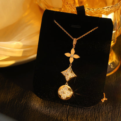[Zalyn]STAR AND SUN DIAMOND ROSE GOLD NECKLACE