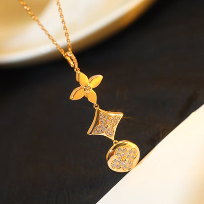 [Zalyn]STAR AND SUN DIAMOND ROSE GOLD NECKLACE