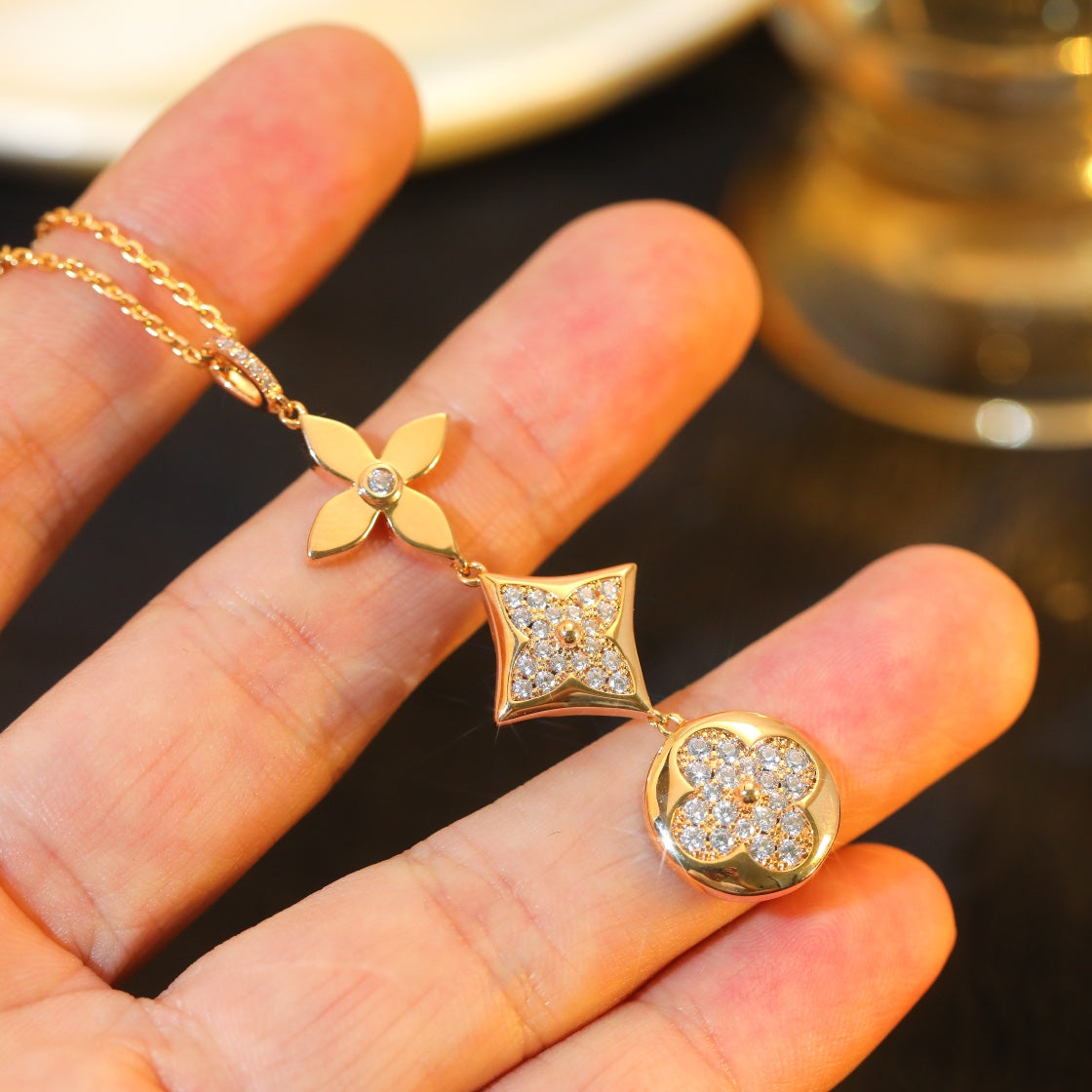 [Zalyn]STAR AND SUN DIAMOND ROSE GOLD NECKLACE