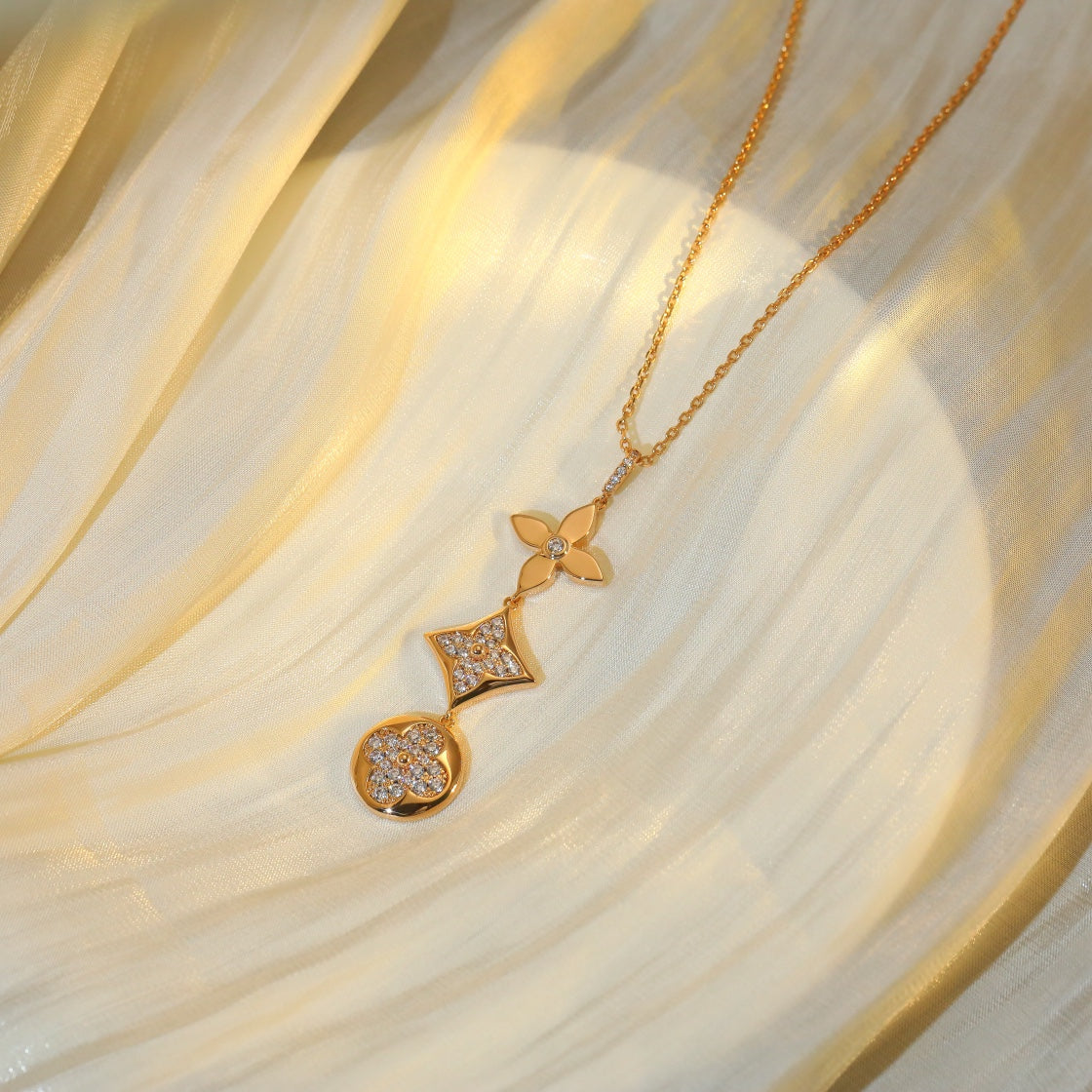 [Zalyn]STAR AND SUN DIAMOND ROSE GOLD NECKLACE