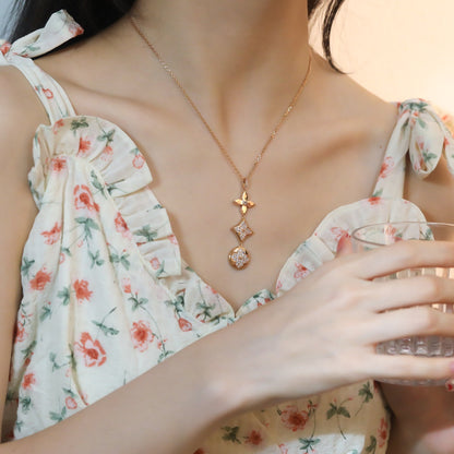 [Zalyn]STAR AND SUN DIAMOND ROSE GOLD NECKLACE