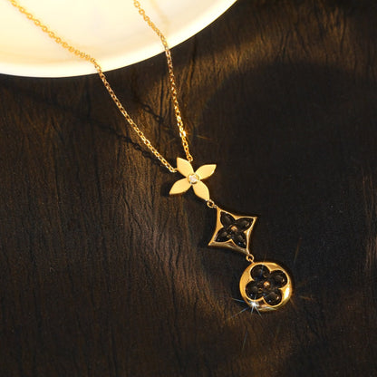 [Zalyn]STAR AND SUN ONYX ROSE GOLD NECKLACE