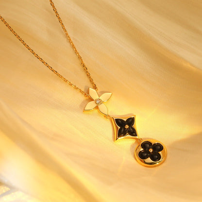 [Zalyn]STAR AND SUN ONYX ROSE GOLD NECKLACE