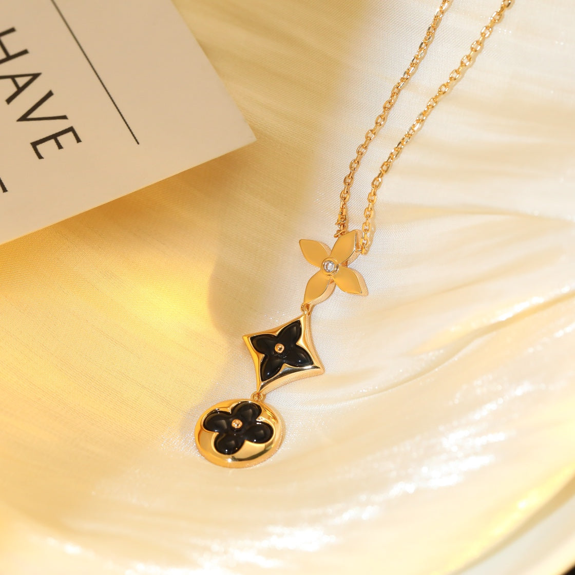 [Zalyn]STAR AND SUN ONYX ROSE GOLD NECKLACE