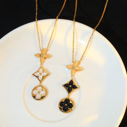 [Zalyn]STAR AND SUN ONYX ROSE GOLD NECKLACE