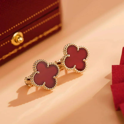 [Zalyn Jewelry ]CLOVER MEDIUM 1 MOTIFS CARNELIAN  EARRINGS