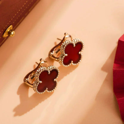 [Zalyn Jewelry ]CLOVER MEDIUM 1 MOTIFS CARNELIAN  EARRINGS