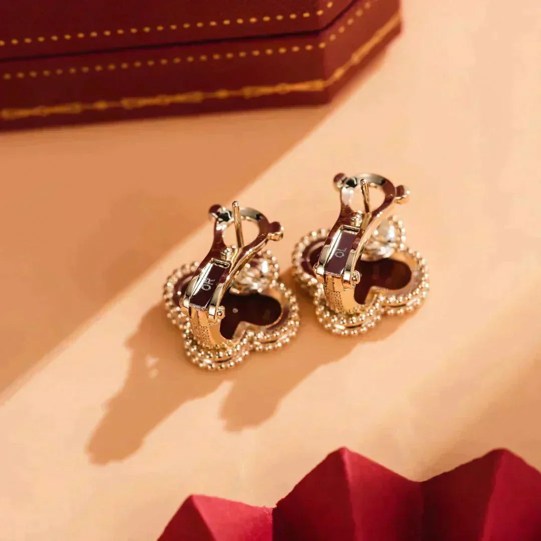 [Zalyn Jewelry ]CLOVER MEDIUM 1 MOTIFS CARNELIAN  EARRINGS