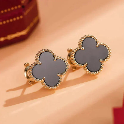 [Zalyn Jewelry ]CLOVER MEDIUM 1 MOTIFS  ONYX STUD EARRINGS