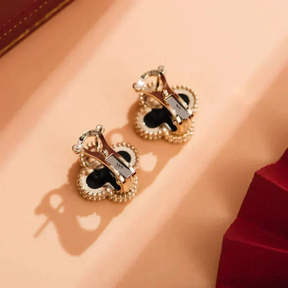 [Zalyn Jewelry ]CLOVER MEDIUM 1 MOTIFS  ONYX STUD EARRINGS