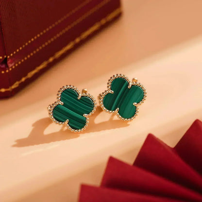 [Zalyn Jewelry ]CLOVER MEDIUM 1 MOTIFS MALACHITE  EARRINGS