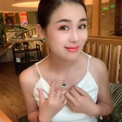 [Zalyn Jewelry ]CLOVER MEDIUM 1 MOTIFS MALACHITE  EARRINGS