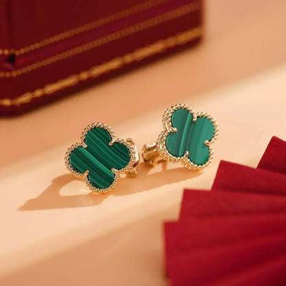 [Zalyn Jewelry ]CLOVER MEDIUM 1 MOTIFS MALACHITE  EARRINGS