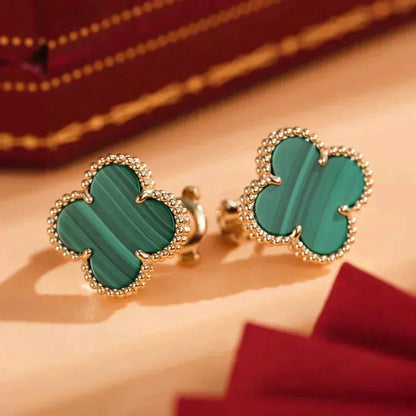 [Zalyn Jewelry ]CLOVER MEDIUM 1 MOTIFS MALACHITE  EARRINGS