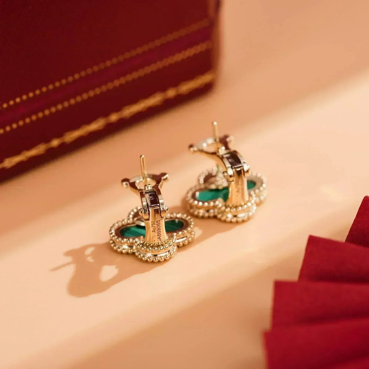 [Zalyn Jewelry ]CLOVER MEDIUM 1 MOTIFS MALACHITE  EARRINGS