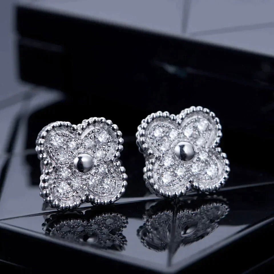 [Zalyn Jewelry ]CLOVER 1 MOTIFS DIAMOND STUD EARRINGS SILVER