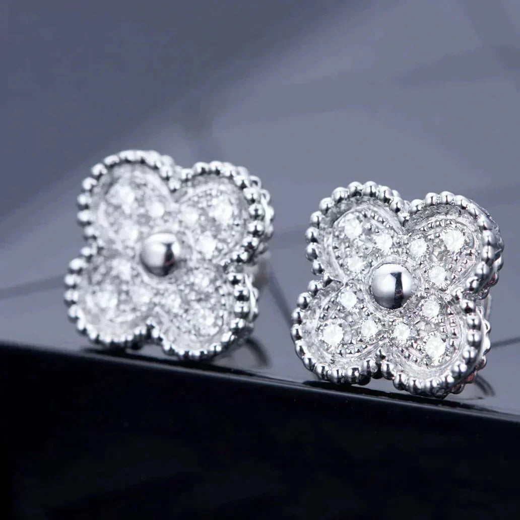 [Zalyn Jewelry ]CLOVER 1 MOTIFS DIAMOND STUD EARRINGS SILVER