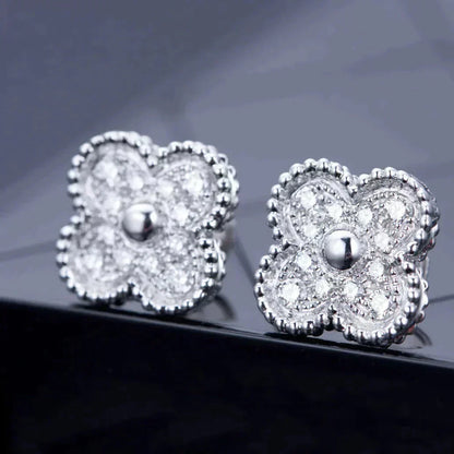 [Zalyn Jewelry ]CLOVER 1 MOTIFS DIAMOND STUD EARRINGS SILVER