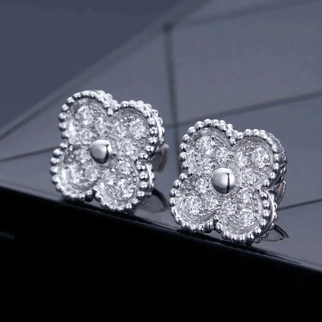 [Zalyn Jewelry ]CLOVER 1 MOTIFS DIAMOND STUD EARRINGS SILVER