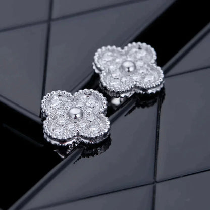 [Zalyn Jewelry ]CLOVER 1 MOTIFS DIAMOND STUD EARRINGS SILVER