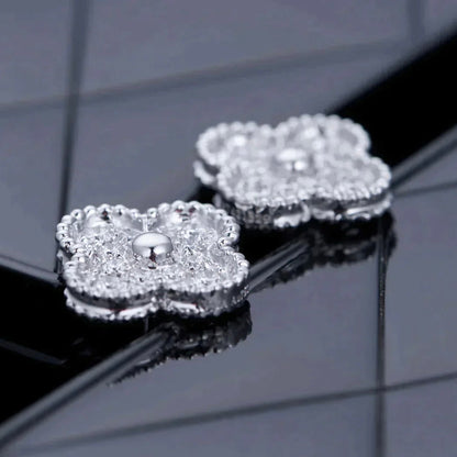 [Zalyn Jewelry ]CLOVER 1 MOTIFS DIAMOND STUD EARRINGS SILVER