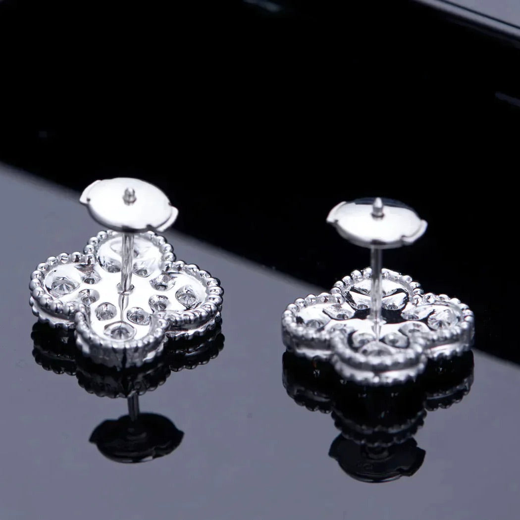 [Zalyn Jewelry ]CLOVER 1 MOTIFS DIAMOND STUD EARRINGS SILVER