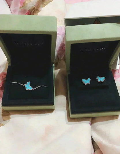[Zalyn Jewelry ]BUTTERFLY TURQUOISE EARRINGS SILVER