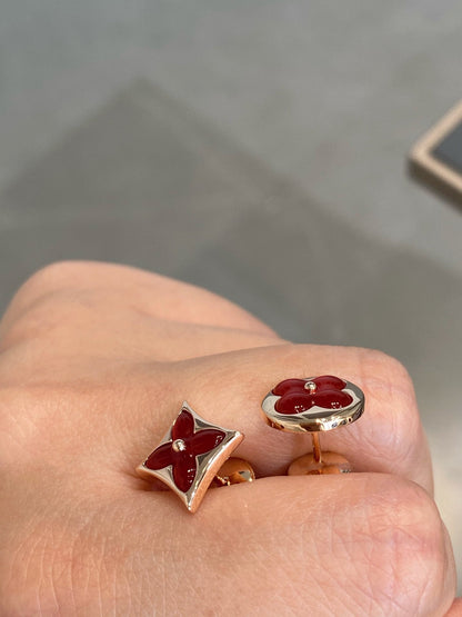 [Zalyn]STAR AND SUN ROSE GOLD CARNELIAN STUD EARRINGS