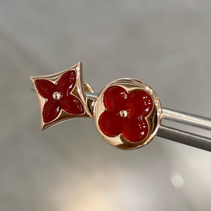 [Zalyn]STAR AND SUN ROSE GOLD CARNELIAN STUD EARRINGS