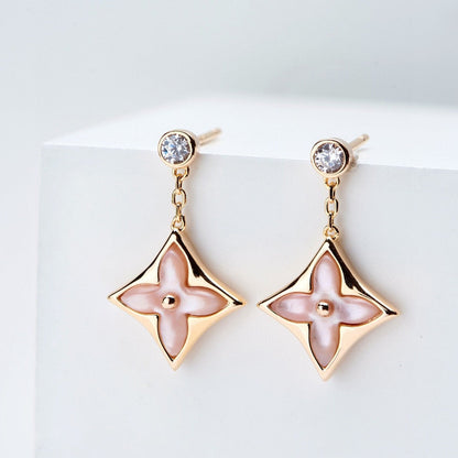 [Zalyn]DOUBLE STAR ROSE GOLD MOP DROP EARRINGS