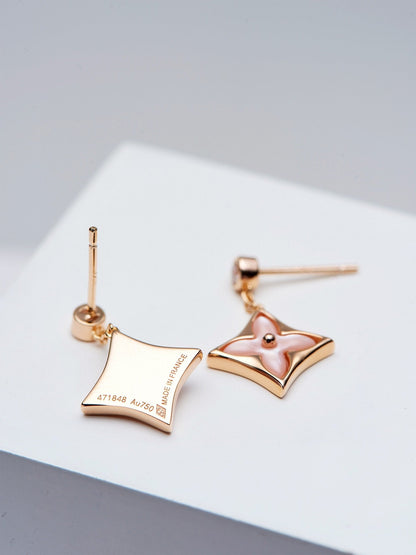 [Zalyn]DOUBLE STAR ROSE GOLD MOP DROP EARRINGS