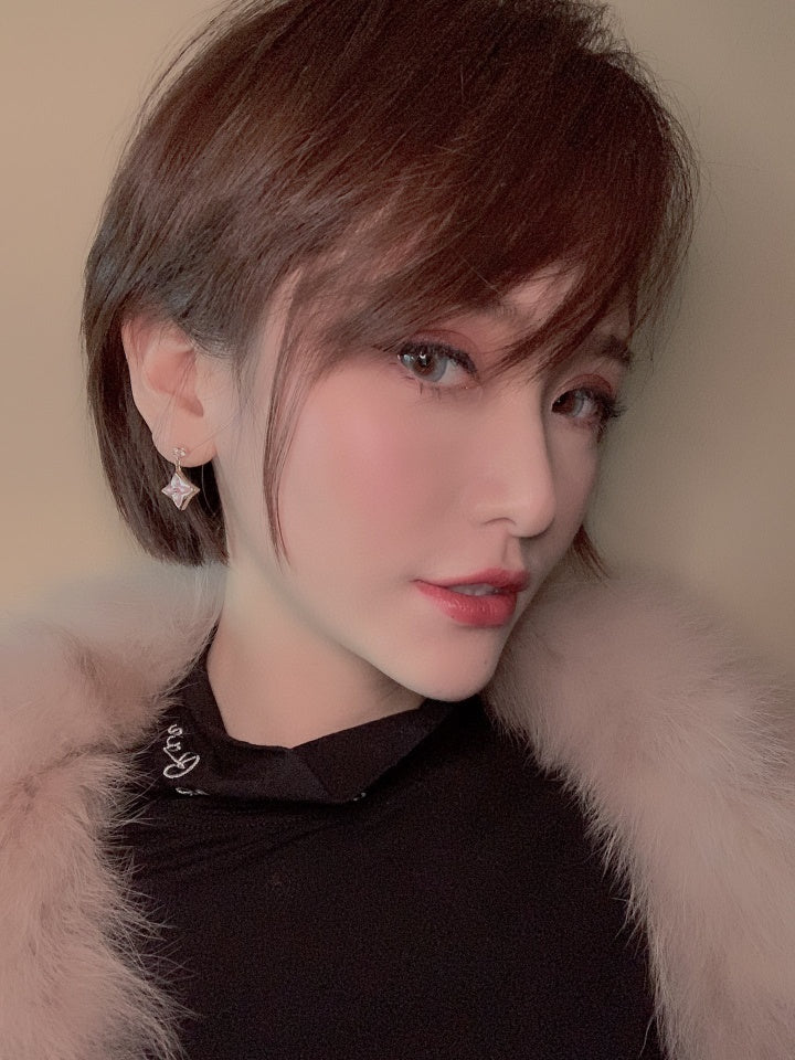 [Zalyn]DOUBLE STAR ROSE GOLD MOP DROP EARRINGS