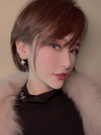 [Zalyn]DOUBLE STAR ROSE GOLD MOP DROP EARRINGS