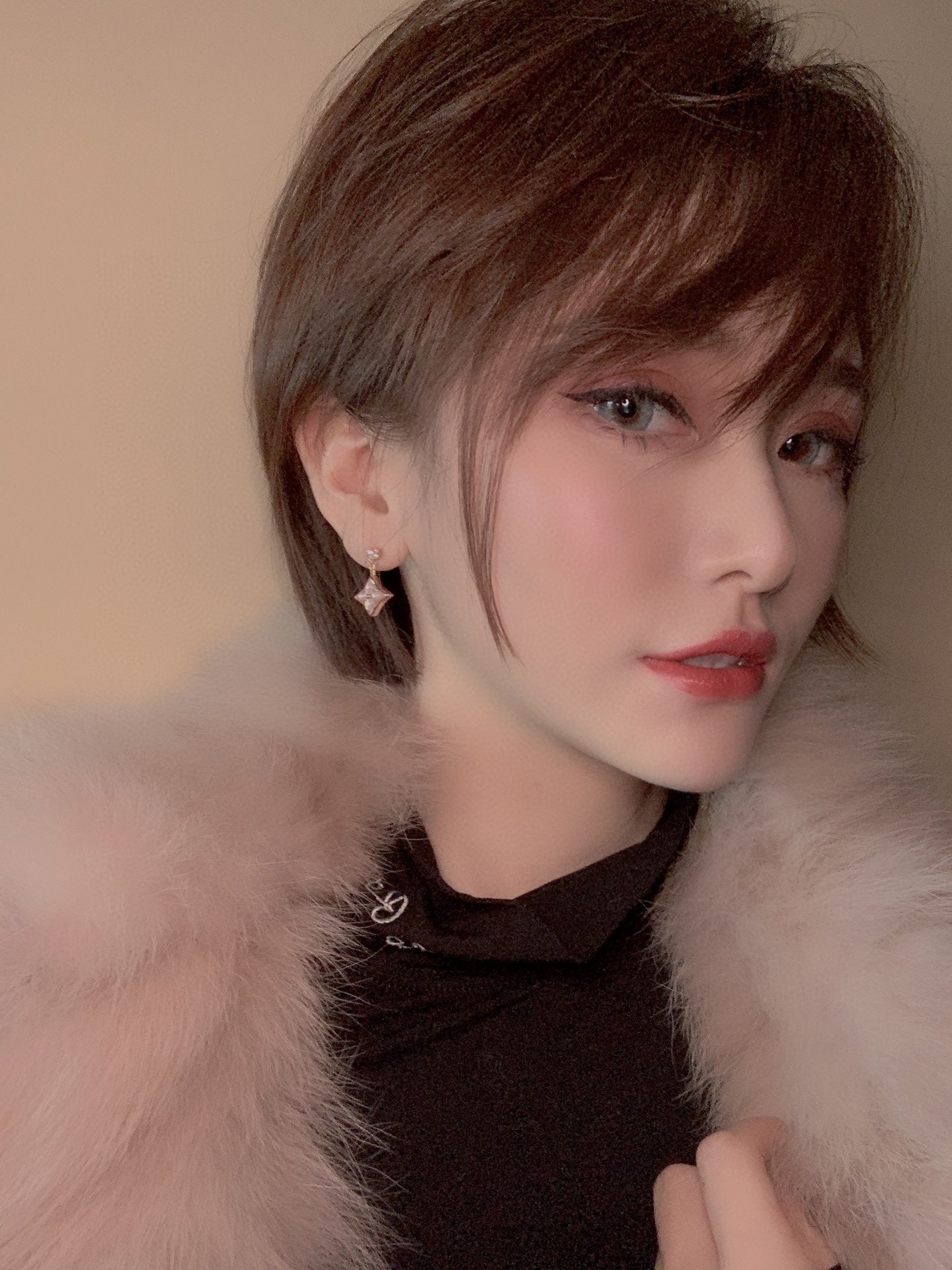 [Zalyn]DOUBLE STAR ROSE GOLD MOP DROP EARRINGS
