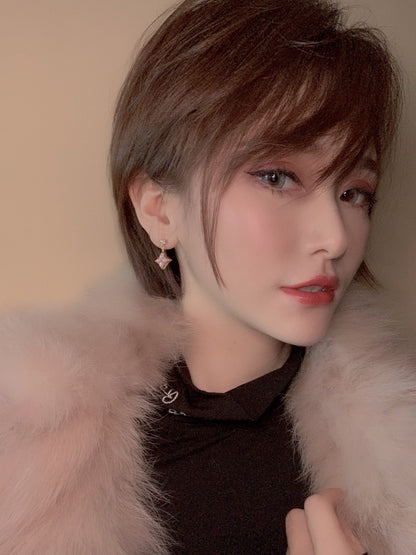 [Zalyn]DOUBLE STAR ROSE GOLD MOP DROP EARRINGS