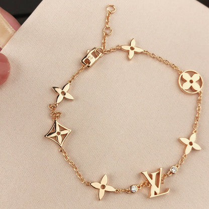 [Zalyn]STAR AND SUN 7 MOTIFS GOLD BRACELET