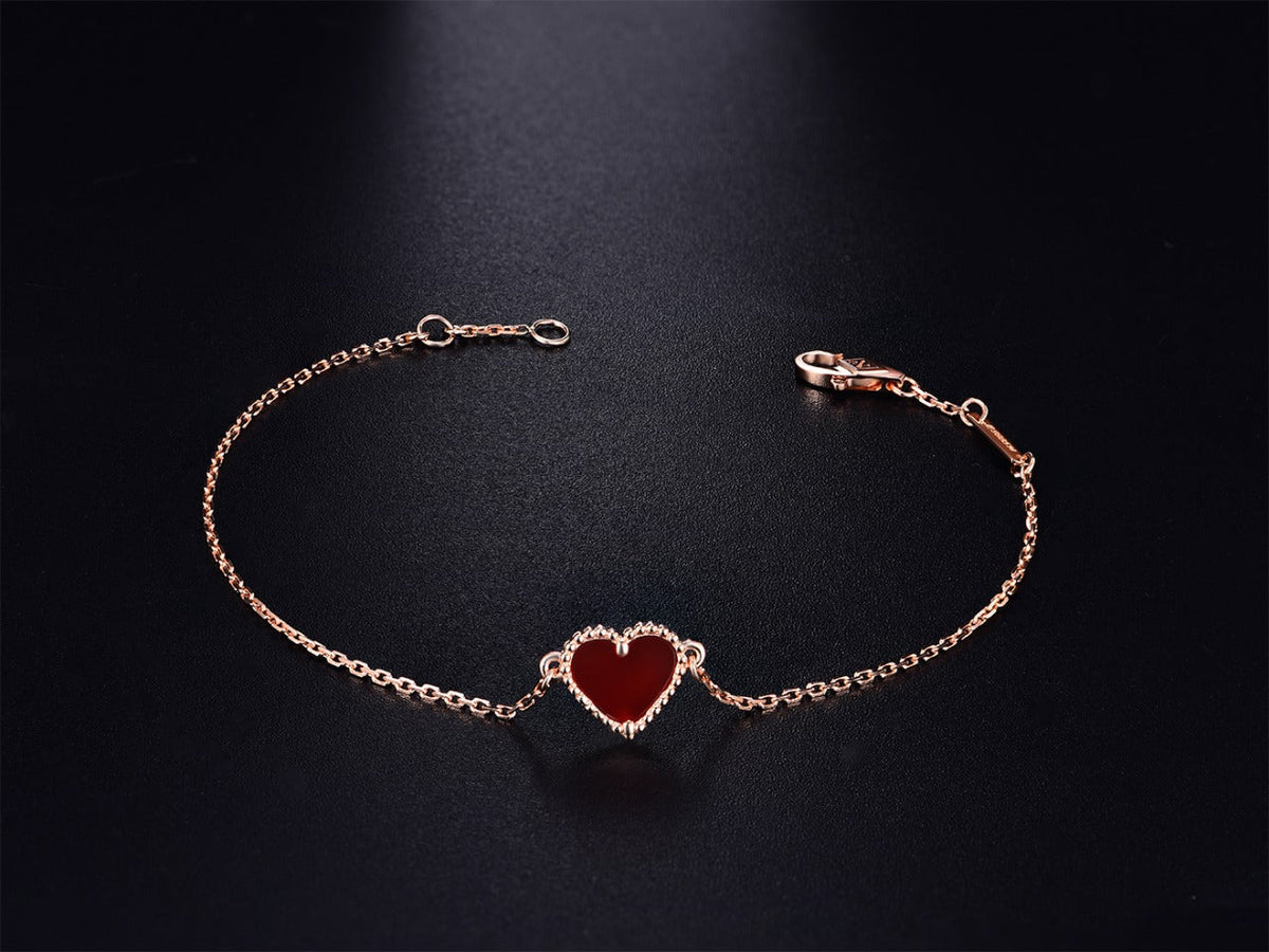 [Zalyn Jewelry ]HEART CARNELIAN PINK GOLD BRACELET