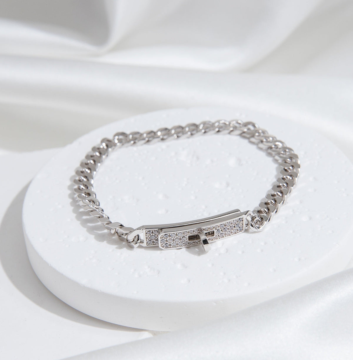 [Zalyn Jewelry ]KELLY CHAIN SILVER DIAMOND BRACELET