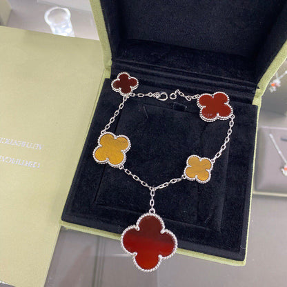 [Zalyn Jewelry ]CLOVER 5 MOTIFS SIVLER CARNELIAN TIGER EYE BRACELET
