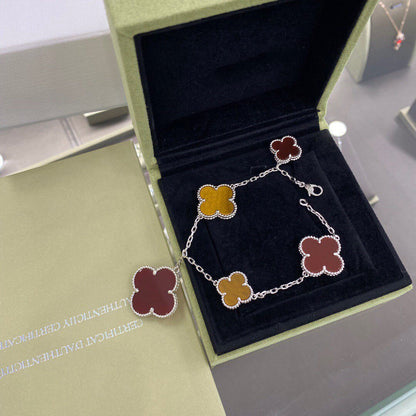 [Zalyn Jewelry ]CLOVER 5 MOTIFS SIVLER CARNELIAN TIGER EYE BRACELET