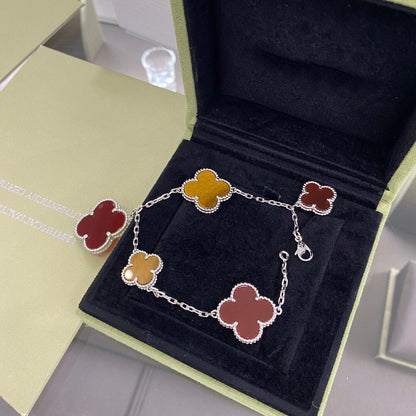 [Zalyn Jewelry ]CLOVER 5 MOTIFS SIVLER CARNELIAN TIGER EYE BRACELET